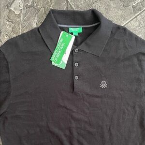 ⭐️NWT UNITED COLORS OF BENETTON Black Preppy Business Casual Long Sleeve Polo